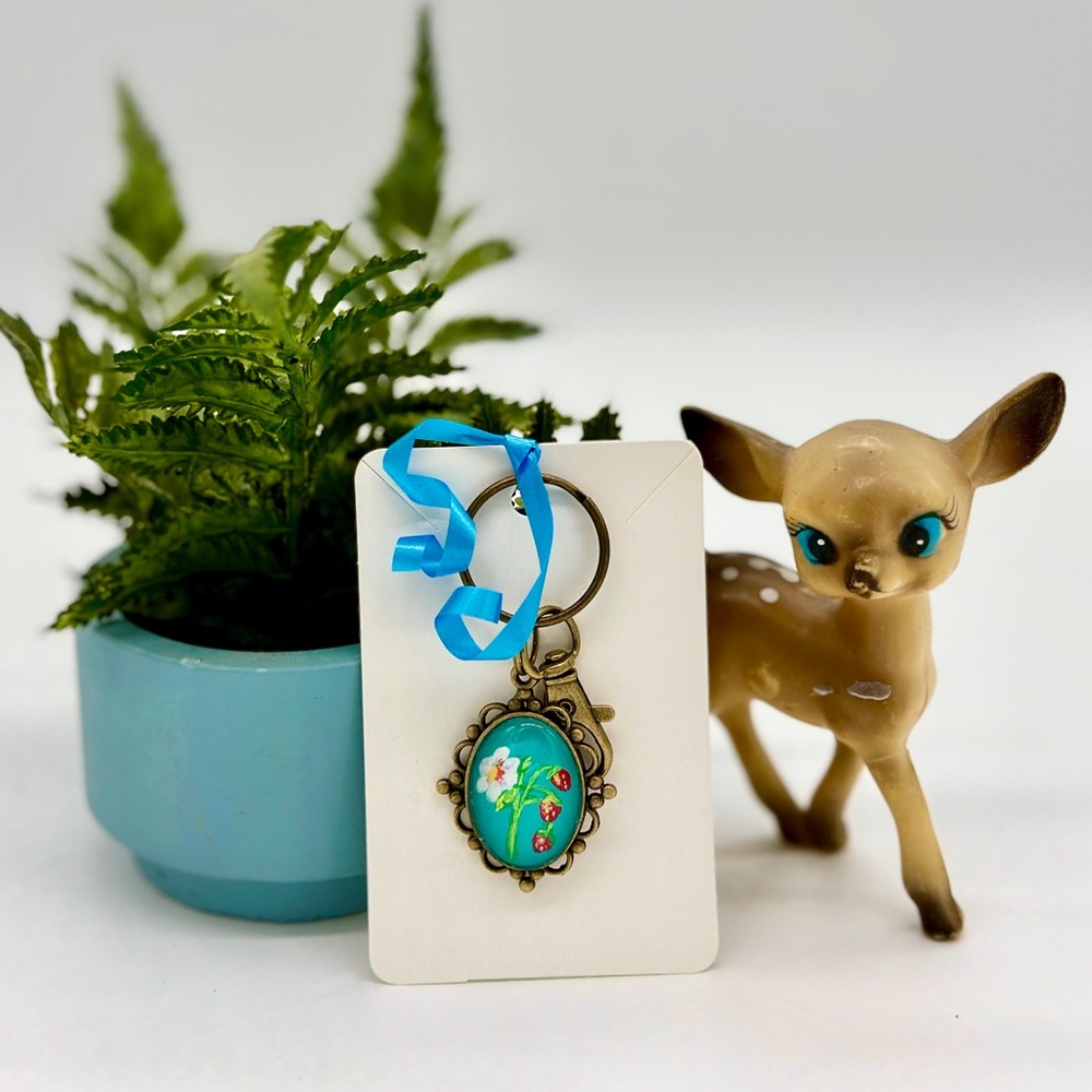 Hand-painted Wild Strawberry Keychain